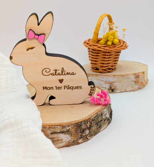 Lapin de Pâques en Bois Gravé avec Prénom – Décoration & Cadeau Personnalisé pour Enfant – Mon 1er Pâques