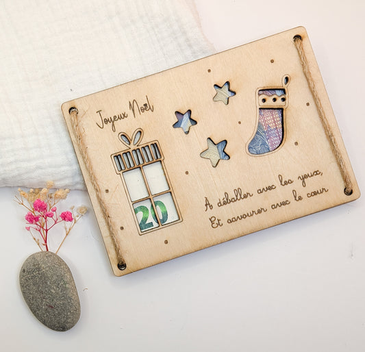 Carte cadeau Noël en bois personnalisée - Porte-billet original - Cadeau en espèces