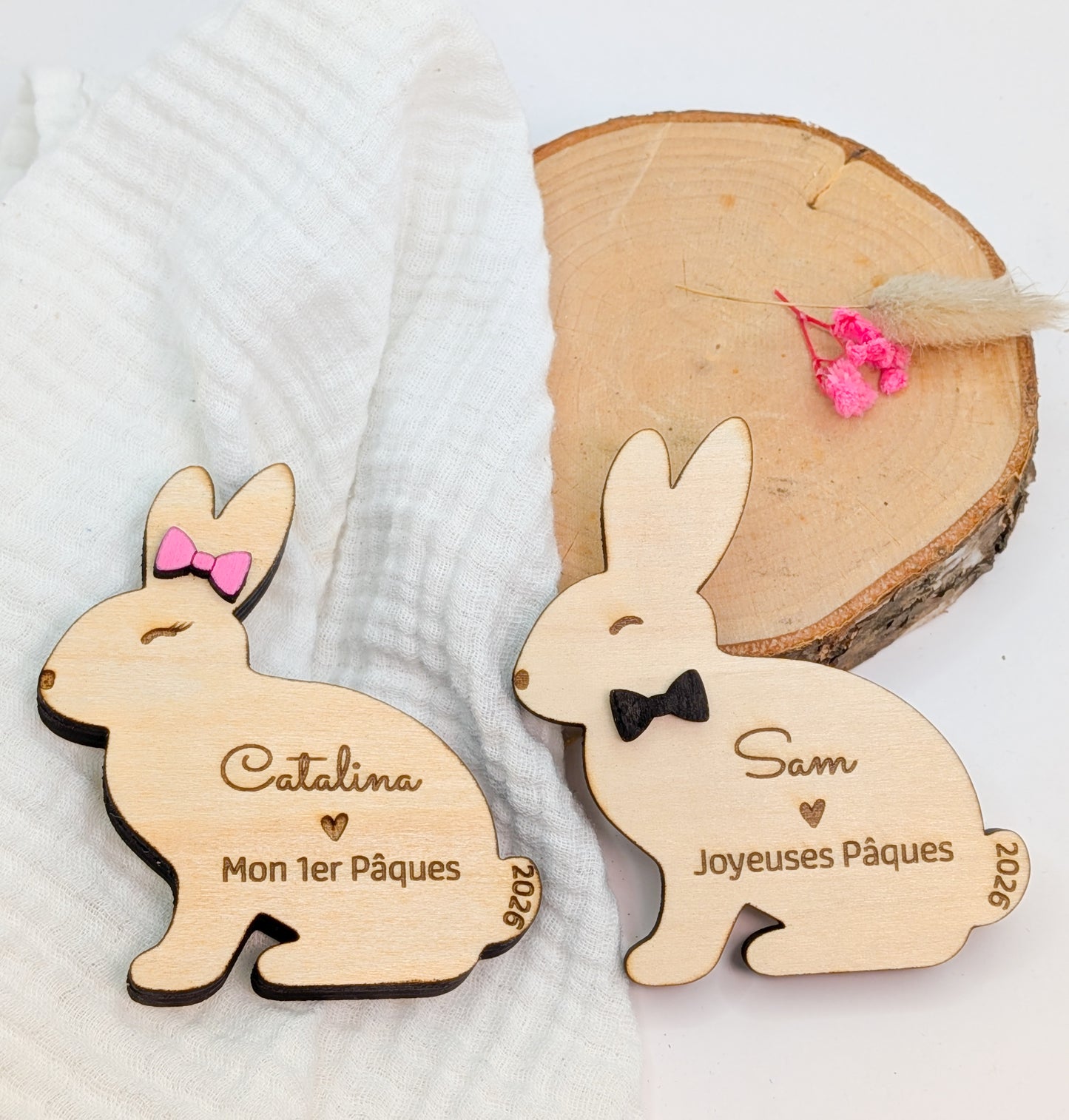 Lapin de Pâques en Bois Gravé avec Prénom – Décoration & Cadeau Personnalisé pour Enfant – Mon 1er Pâques