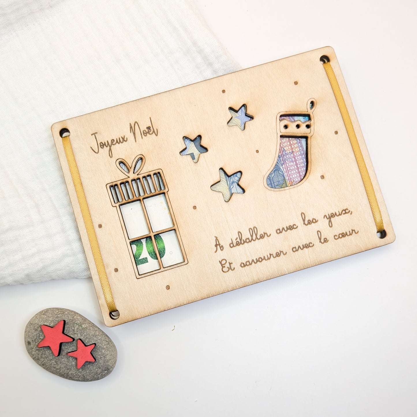 Carte cadeau Noël en bois personnalisée - Porte-billet original - Cadeau en espèces