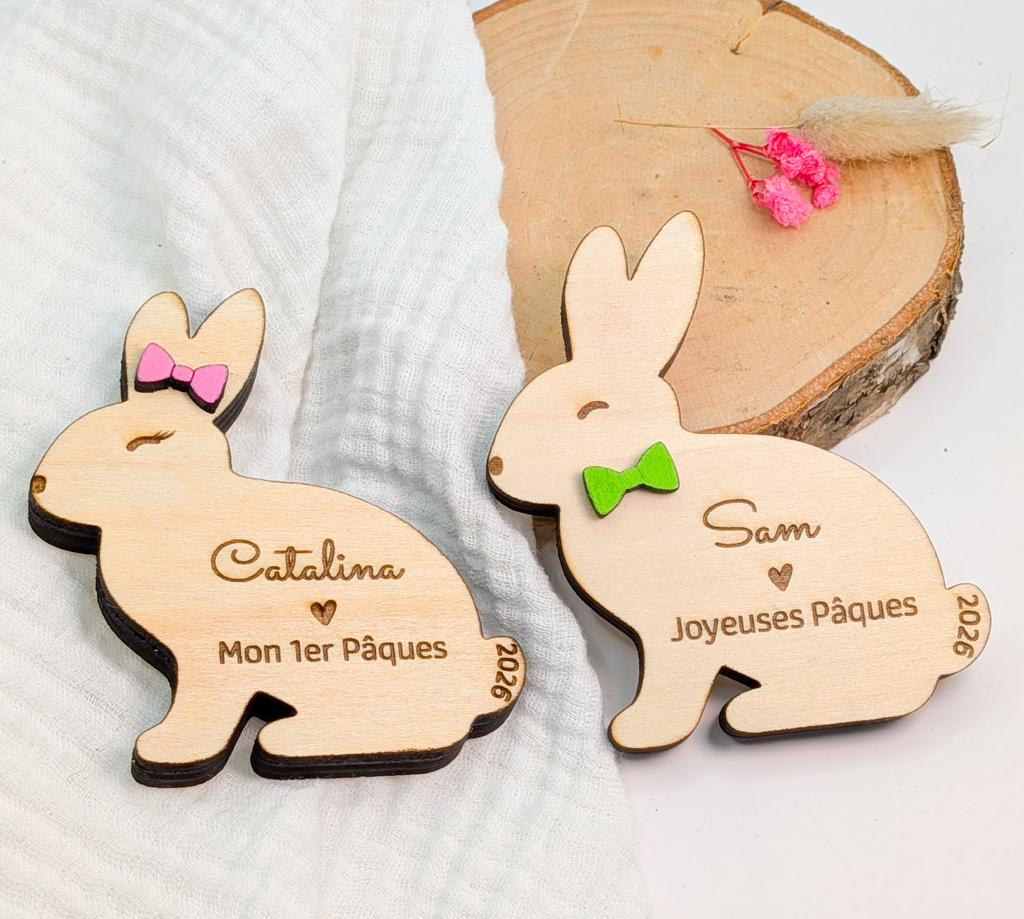 Lapin de Pâques en Bois Gravé avec Prénom – Décoration & Cadeau Personnalisé pour Enfant – Mon 1er Pâques