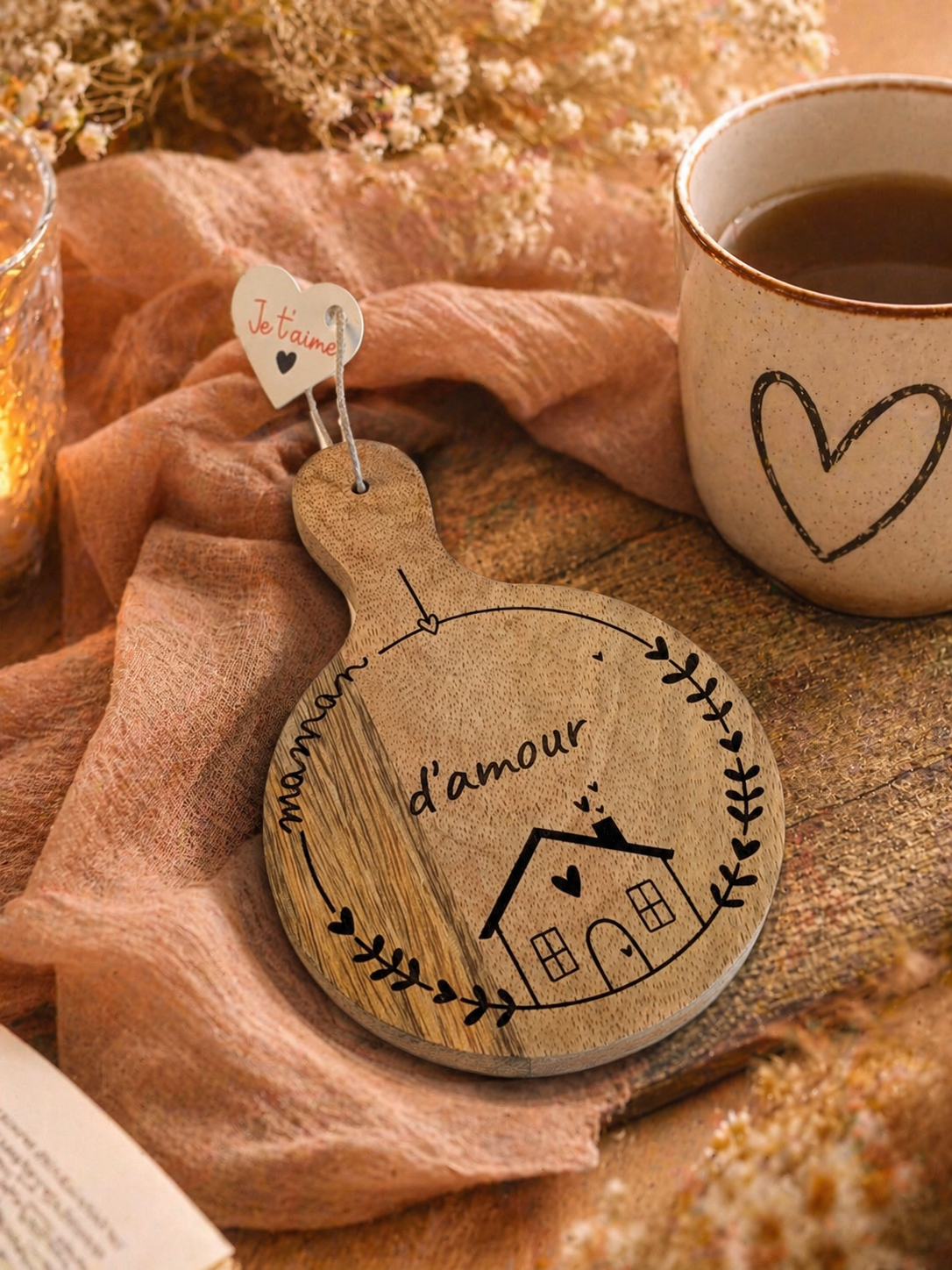 Sous-verre personnalisé en bois – Cadeau maman, mamie, marraine, nounou ou maîtresse