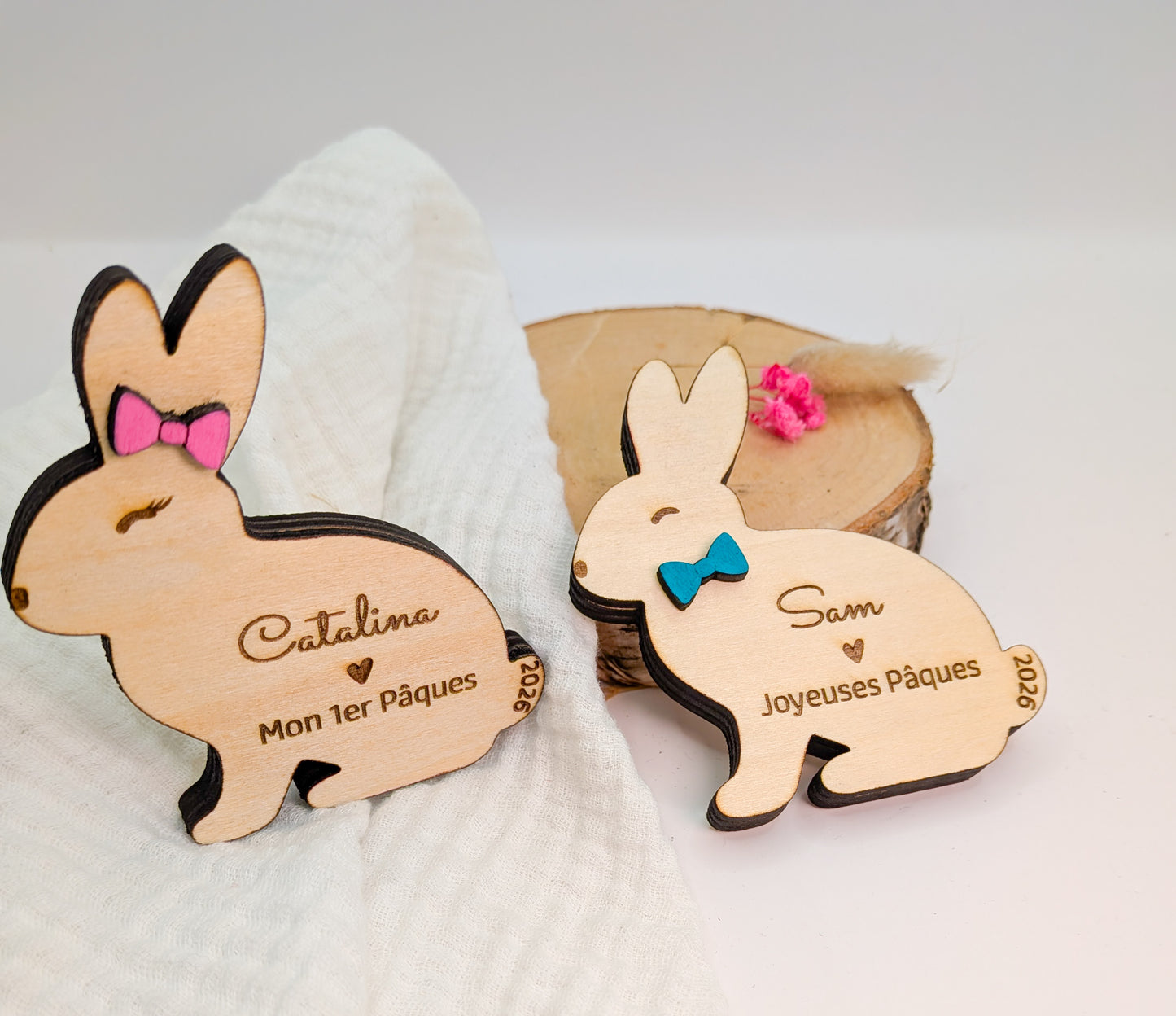 Lapin de Pâques en Bois Gravé avec Prénom – Décoration & Cadeau Personnalisé pour Enfant – Mon 1er Pâques