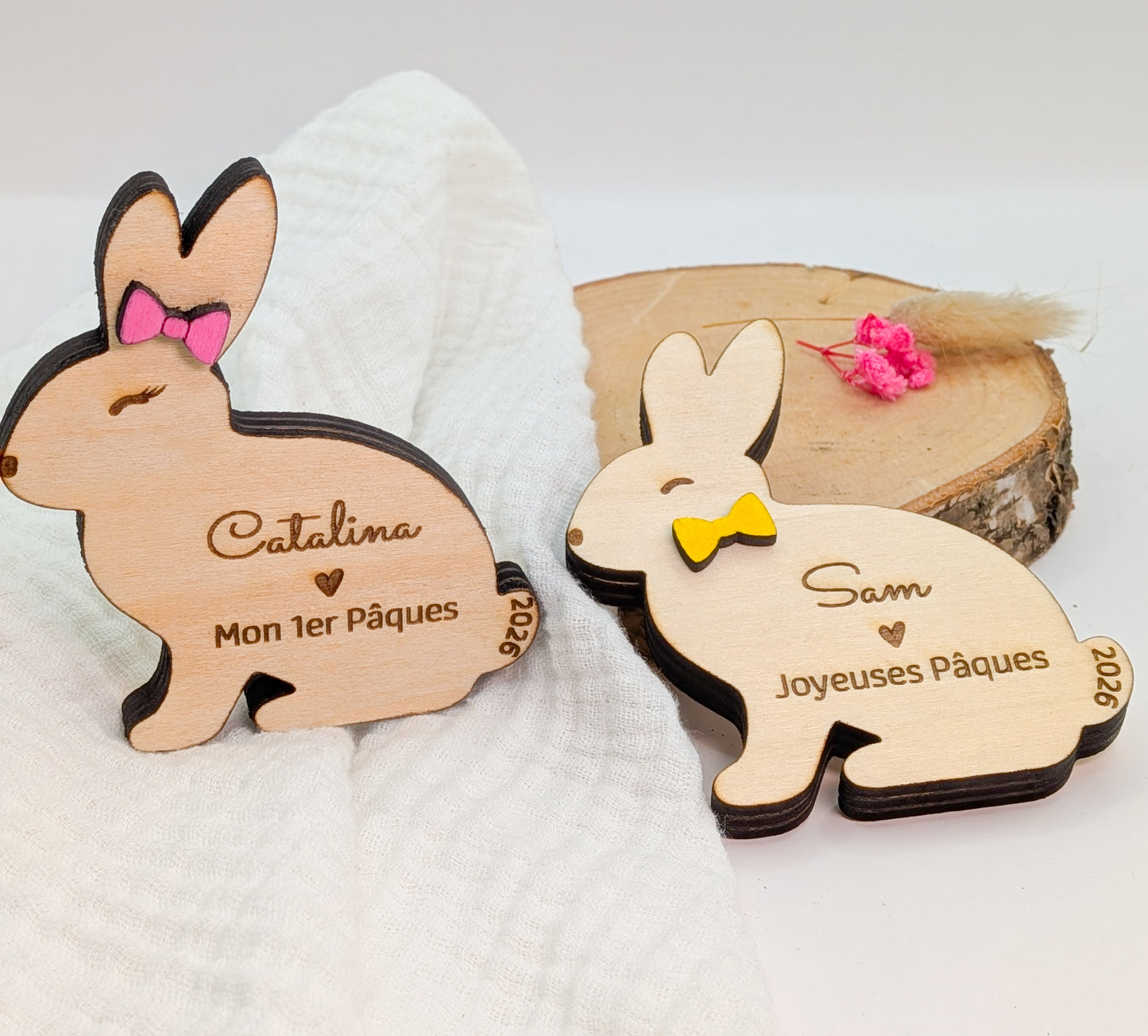 Lapin de Pâques en Bois Gravé avec Prénom – Décoration & Cadeau Personnalisé pour Enfant – Mon 1er Pâques